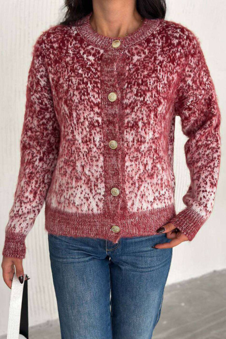 KNITTED GOLD BUTTONS WOMEN CARDIGAN RED/E KUQE - 3