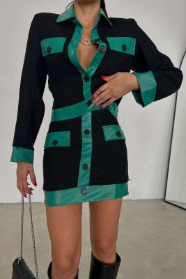 KNITTED JACKET+SKIRT WOMEN SET BLACK-GREEN/ZEJE 