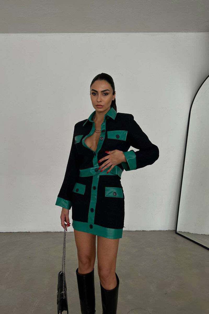 KNITTED JACKET+SKIRT WOMEN SET BLACK-GREEN/ZEJE - 3