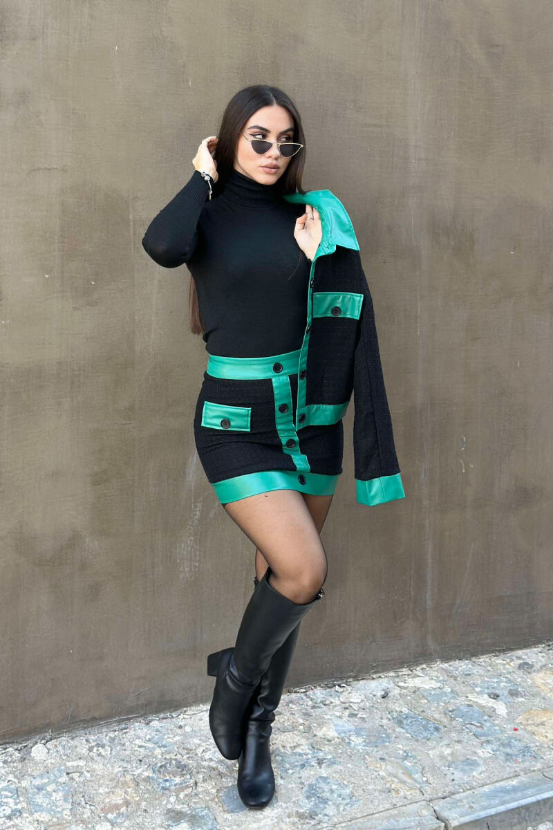 KNITTED JACKET+SKIRT WOMEN SET BLACK-GREEN/ZEJE - 3