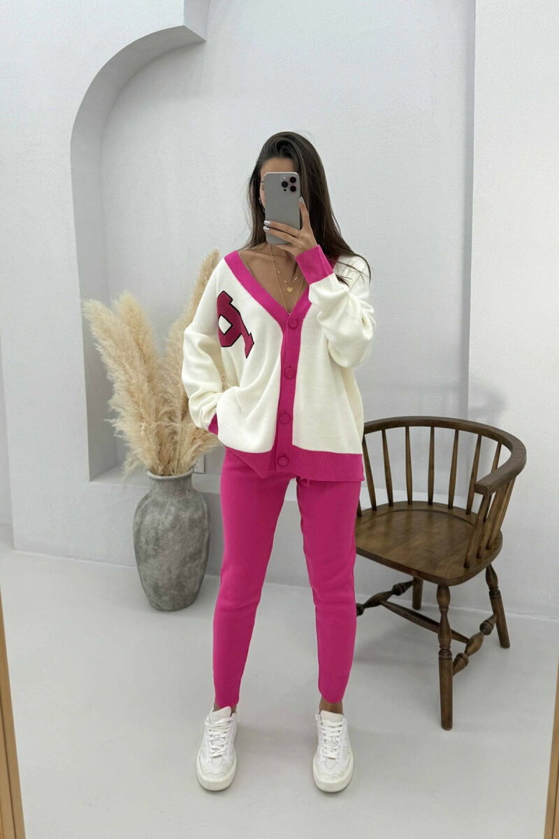 LETTER P CARDIGAN+TROUSERS KNIT WOMEN SET FUCHSIA-WHITE/CIK-BA - 2