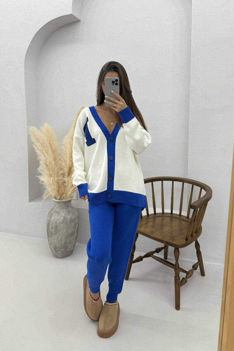 LETTER P CARDIGAN+TROUSERS KNIT WOMEN SET WHITE-BLUE/BABL - 2