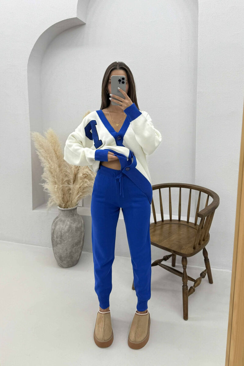 LETTER P CARDIGAN+TROUSERS KNIT WOMEN SET WHITE-BLUE/BABL - 1