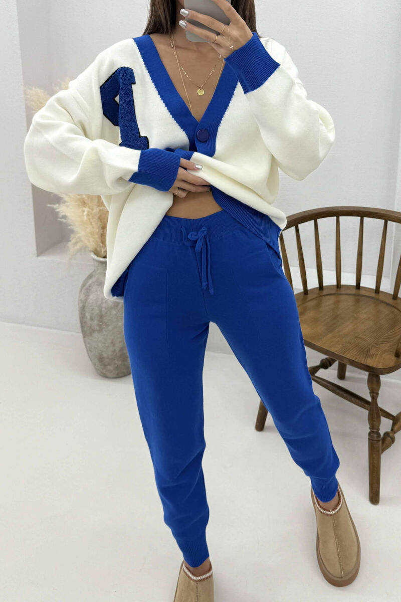 LETTER P CARDIGAN+TROUSERS KNIT WOMEN SET WHITE-BLUE/BABL - 5