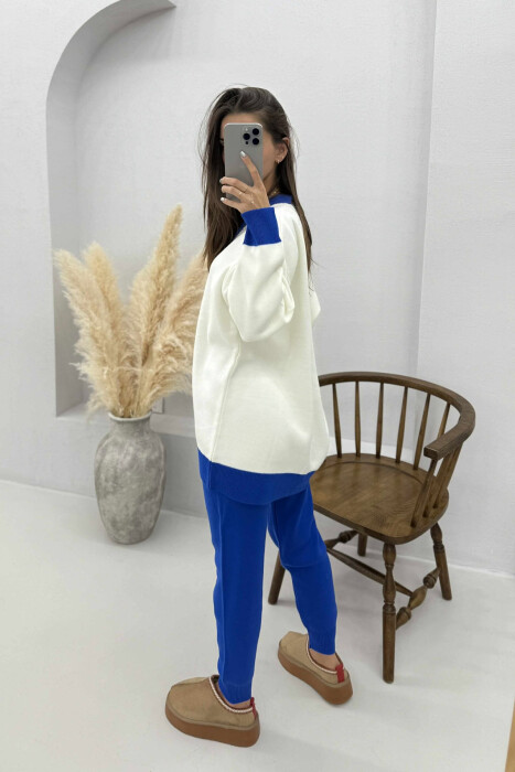 LETTER P CARDIGAN+TROUSERS KNIT WOMEN SET WHITE-BLUE/BABL - 4