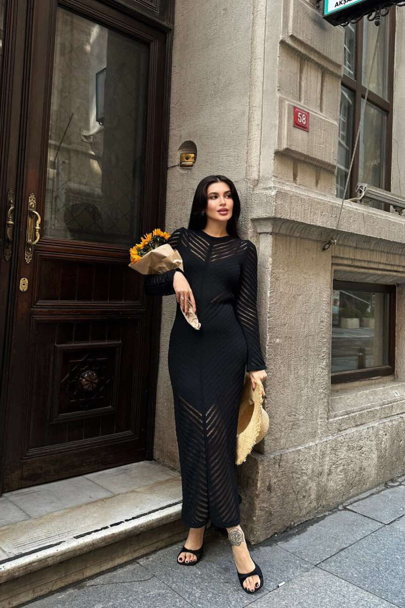 KNITTED LONG WOMEN DRESS BLACK/ E ZEZE - 1