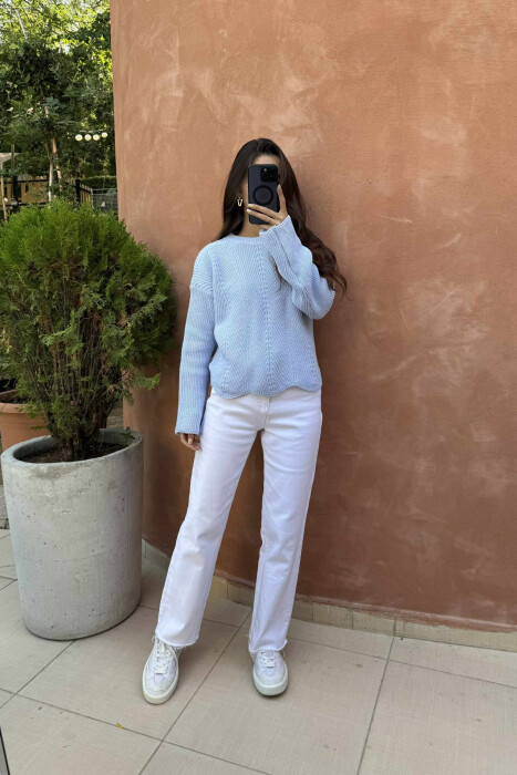 KNITTED ONE COLOR SIMPLE WOMEN SWEATER BEAUBLUE/BBL - 1