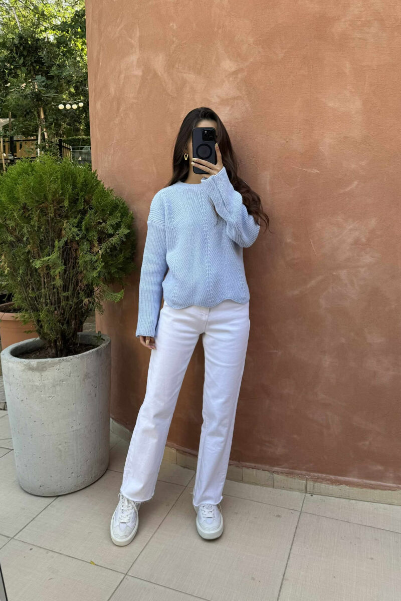 KNITTED ONE COLOR SIMPLE WOMEN SWEATER BEAUBLUE/BBL - 1