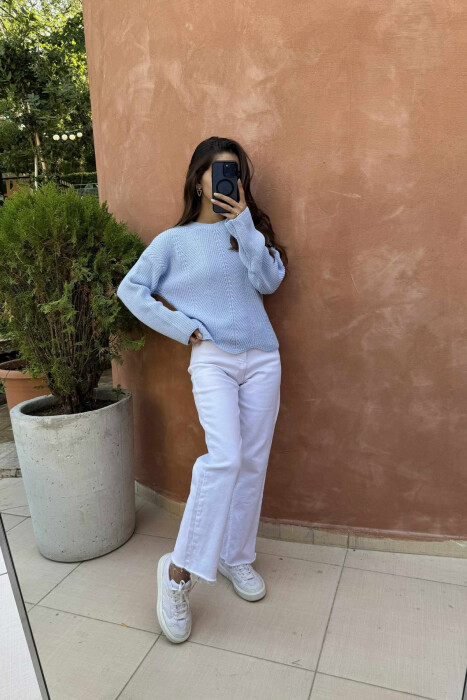 KNITTED ONE COLOR SIMPLE WOMEN SWEATER BEAUBLUE/BBL - 2