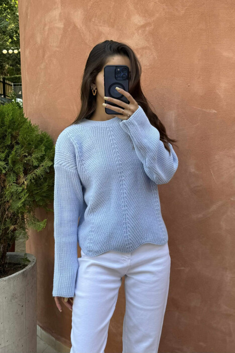 KNITTED ONE COLOR SIMPLE WOMEN SWEATER BEAUBLUE/BBL - 3