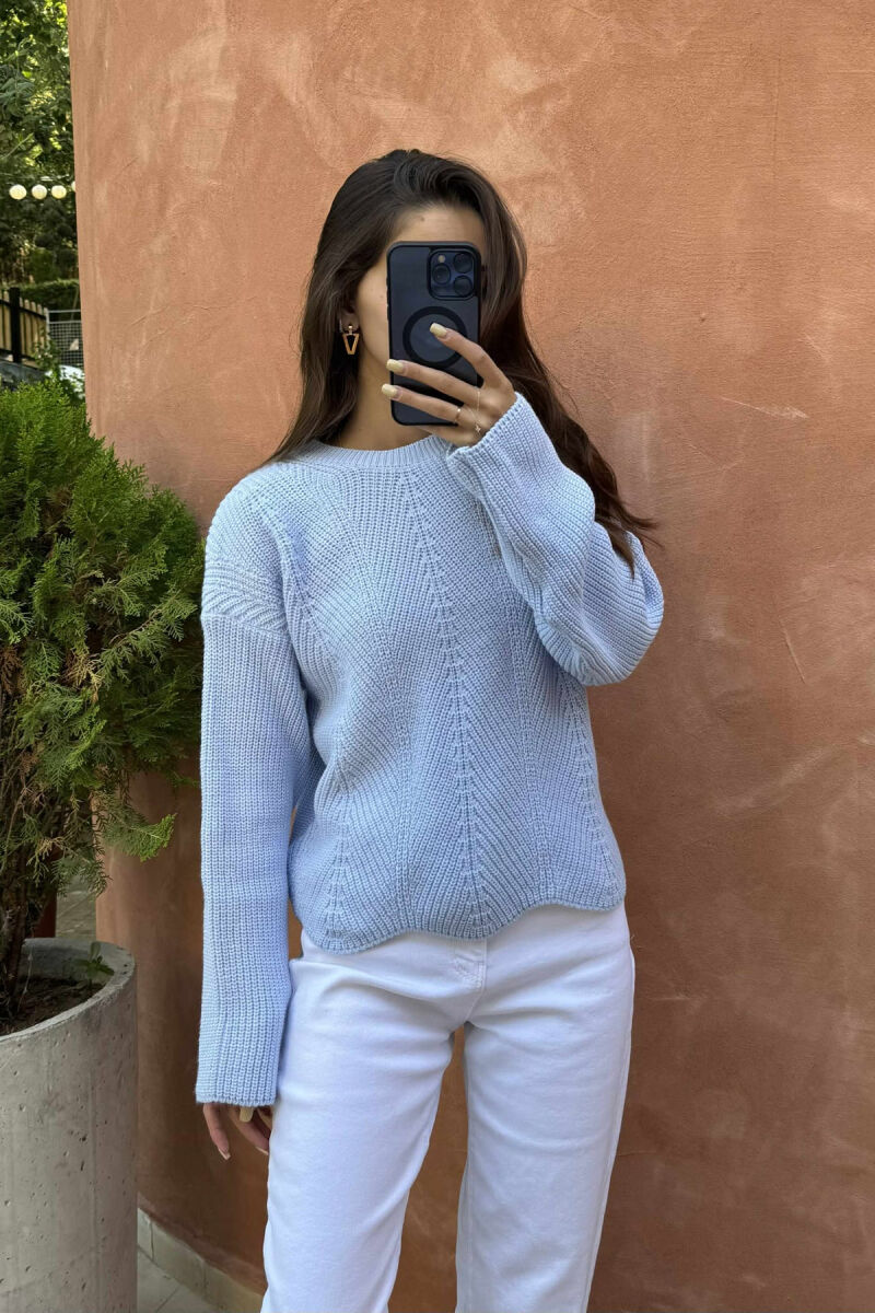 KNITTED ONE COLOR SIMPLE WOMEN SWEATER BEAUBLUE/BBL - 3