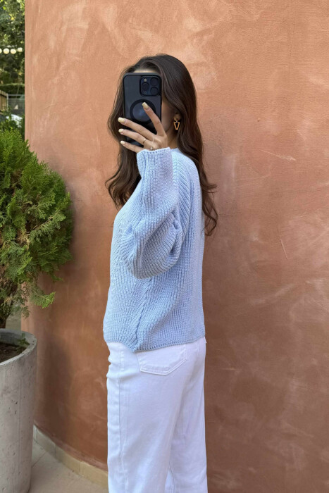 KNITTED ONE COLOR SIMPLE WOMEN SWEATER BEAUBLUE/BBL - 4