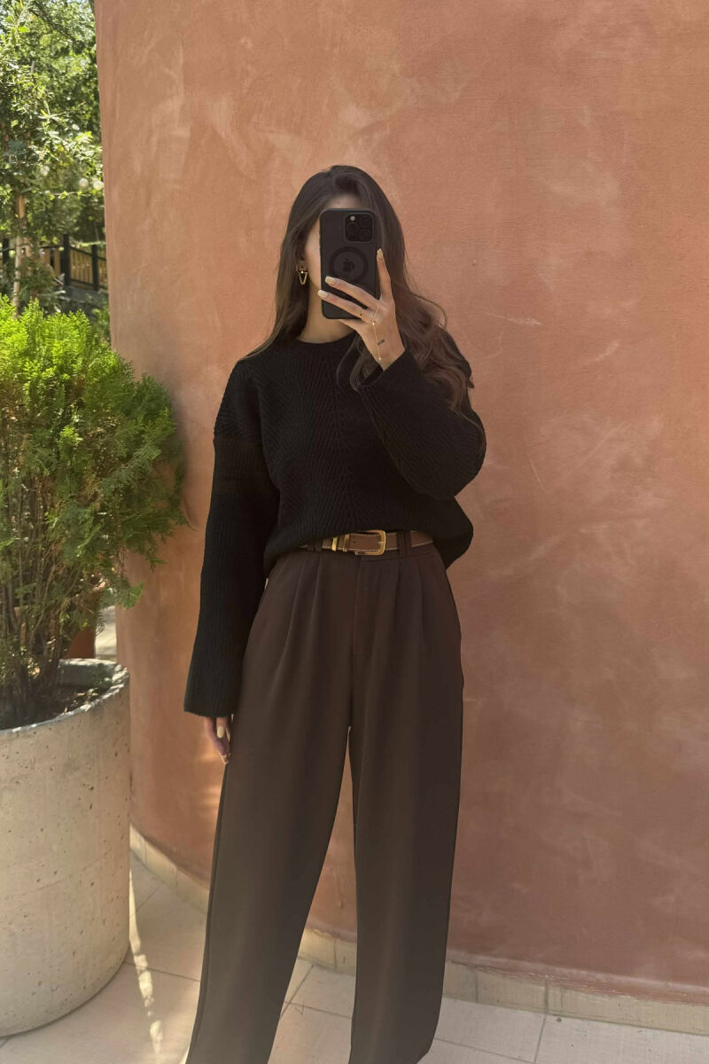 KNITTED ONE COLOR SIMPLE WOMEN SWEATER BLACK/ E ZEZE - 1