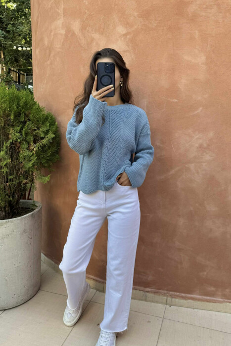 KNITTED ONE COLOR SIMPLE WOMEN SWEATER LIGHTBLUE/BZ 