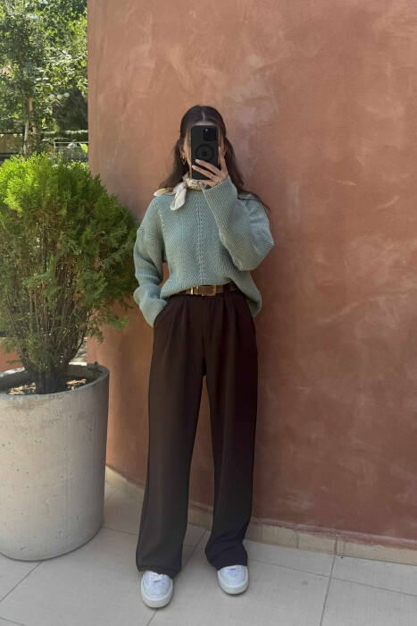 KNITTED ONE COLOR SIMPLE WOMEN SWEATER MINT/MENTE 