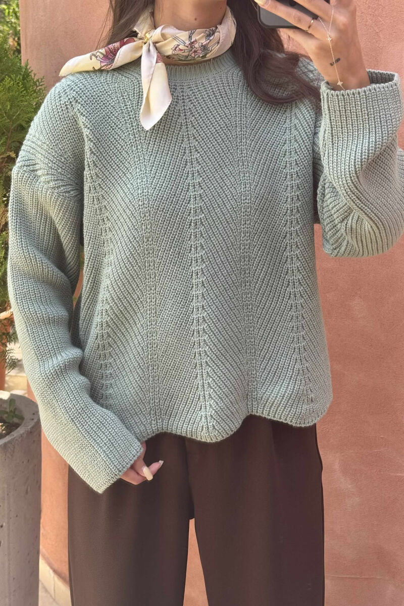 KNITTED ONE COLOR SIMPLE WOMEN SWEATER MINT/MENTE - 4
