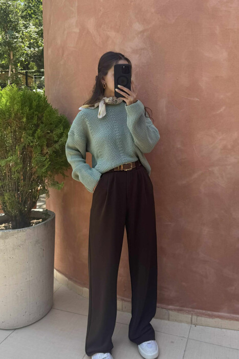 KNITTED ONE COLOR SIMPLE WOMEN SWEATER MINT/MENTE - 5