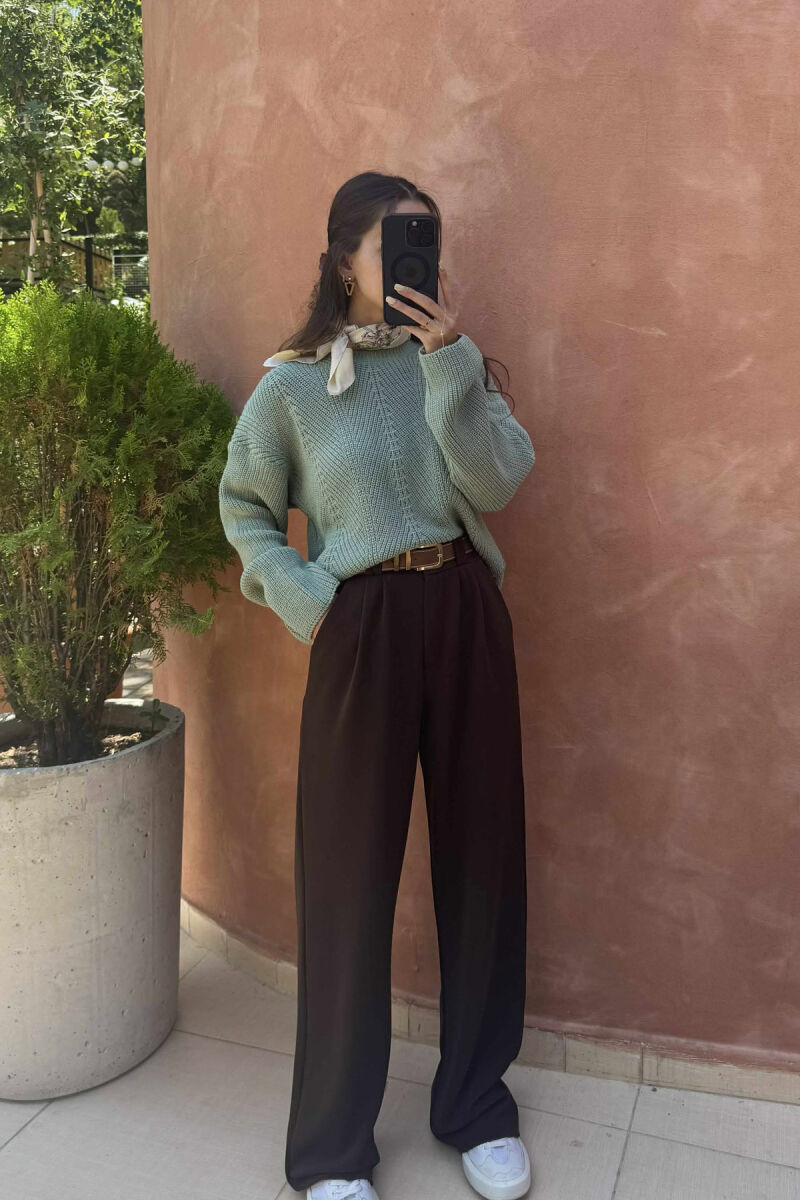 KNITTED ONE COLOR SIMPLE WOMEN SWEATER MINT/MENTE - 5