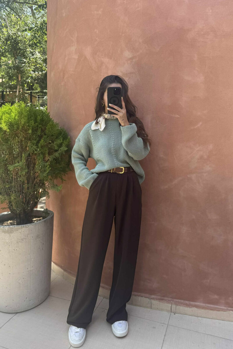 KNITTED ONE COLOR SIMPLE WOMEN SWEATER MINT/MENTE - 6
