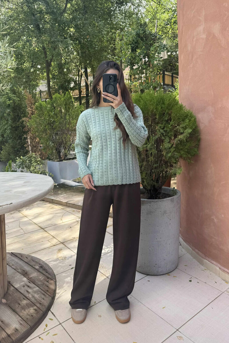 KNITTED ONE COLOR SIMPLE WOMEN SWEATER MINT/MENTE - 1