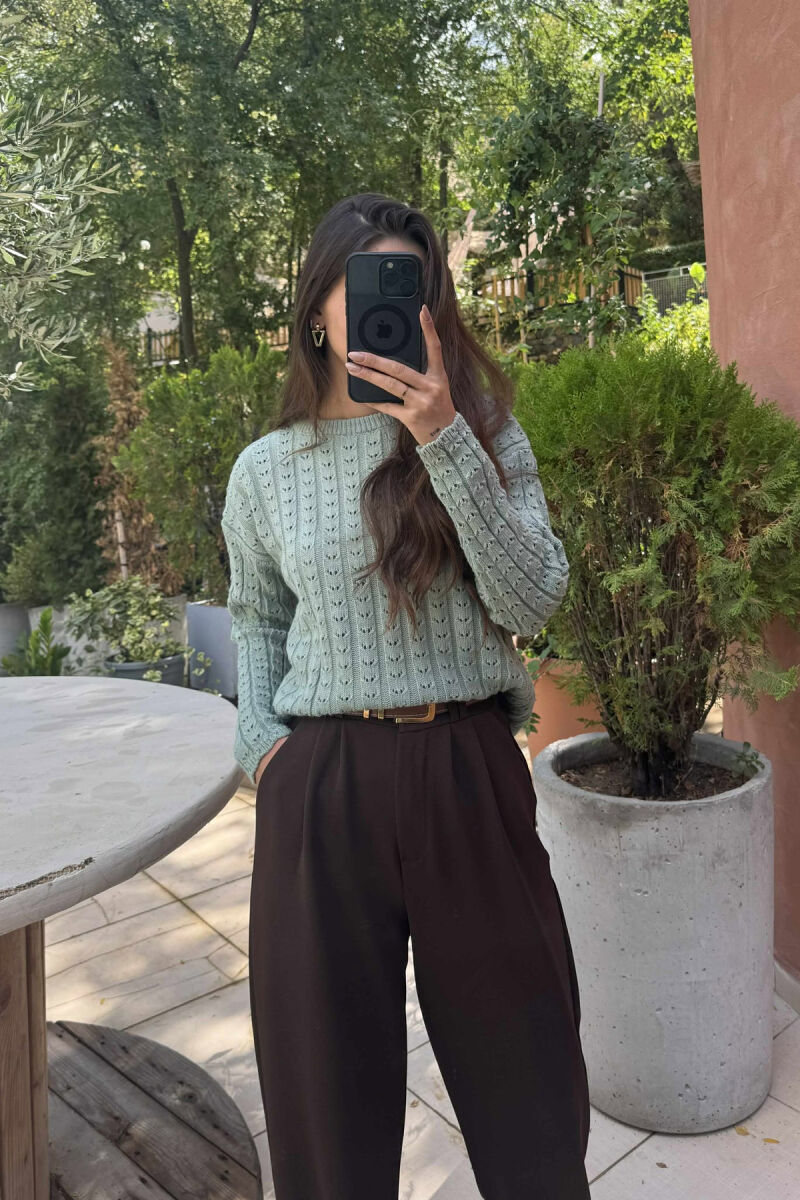 KNITTED ONE COLOR SIMPLE WOMEN SWEATER MINT/MENTE - 3