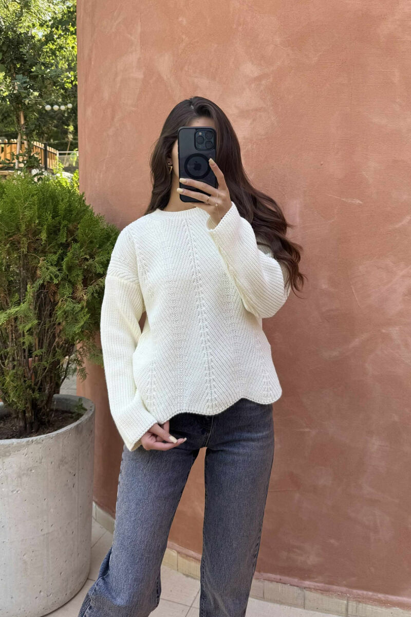 KNITTED ONE COLOR SIMPLE WOMEN SWEATER WHITE-E BARDHE - 2