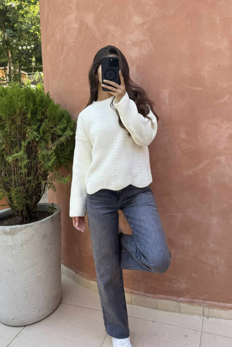KNITTED ONE COLOR SIMPLE WOMEN SWEATER WHITE-E BARDHE - 4