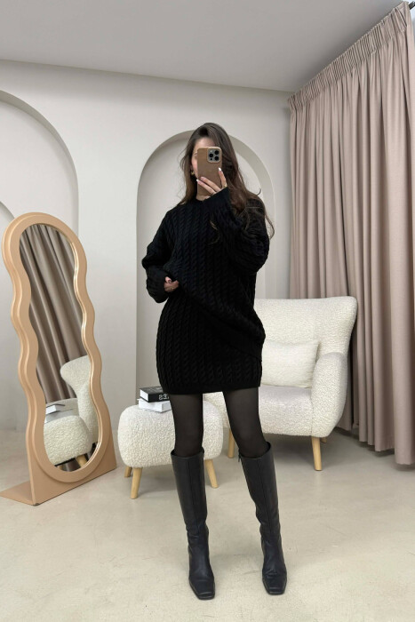 KNITTED ONE COLOR SWEATER+SKIRT WOMEN SET BLACK/ E ZEZE - 2