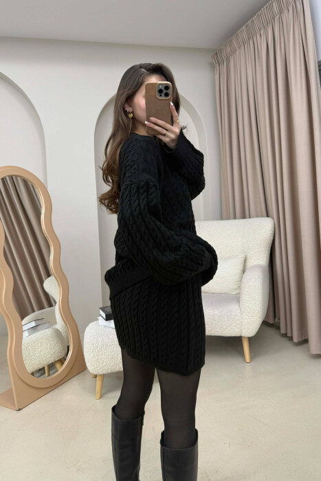 KNITTED ONE COLOR SWEATER+SKIRT WOMEN SET BLACK/ E ZEZE - 4