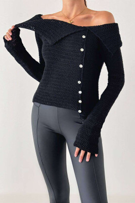 KNITTED ONE SHOULDER OFF WOMEN CARDIGAN BLACK/ E ZEZE 