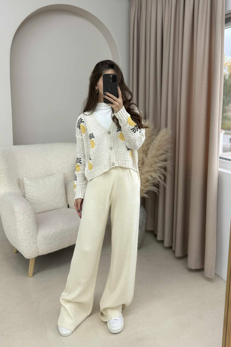 KNITTED PINEAPPLE DESIGN WOMEN CARDIGAN CREAM/KREM - 9