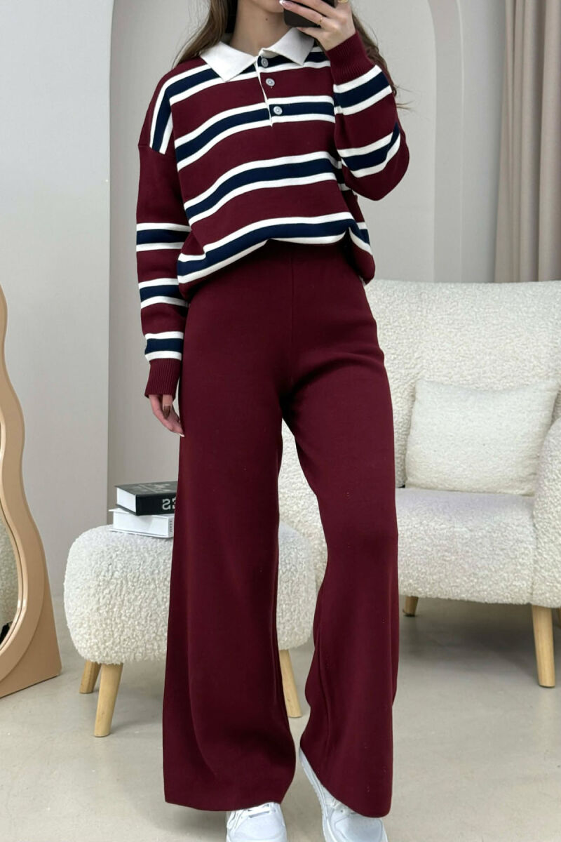 KNITTED POLO NECK SWEATER+TROUSERS WOMEN SET BURGUNDY/VISHNJE - 3