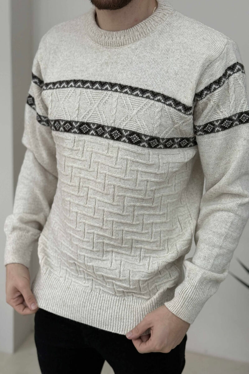 KNITTED ROUND NECK MEN SWEATER BEIGE/BEZHE - 2