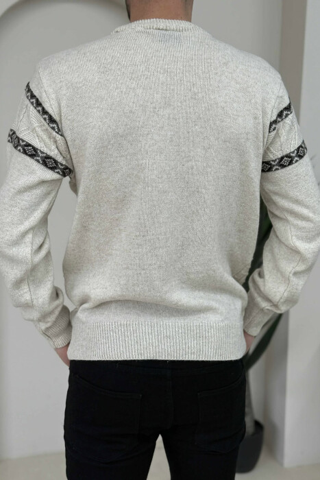 KNITTED ROUND NECK MEN SWEATER BEIGE/BEZHE - 3