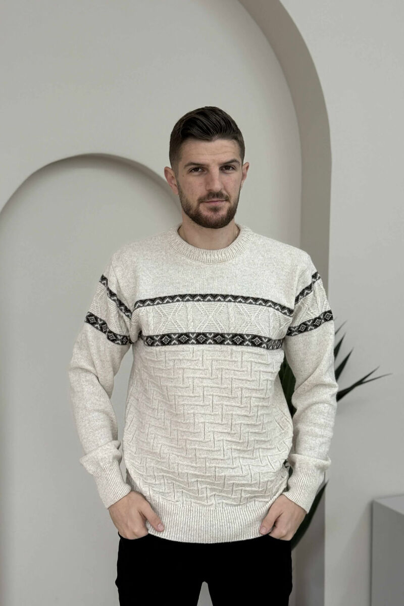 KNITTED ROUND NECK MEN SWEATER BEIGE/BEZHE - 4
