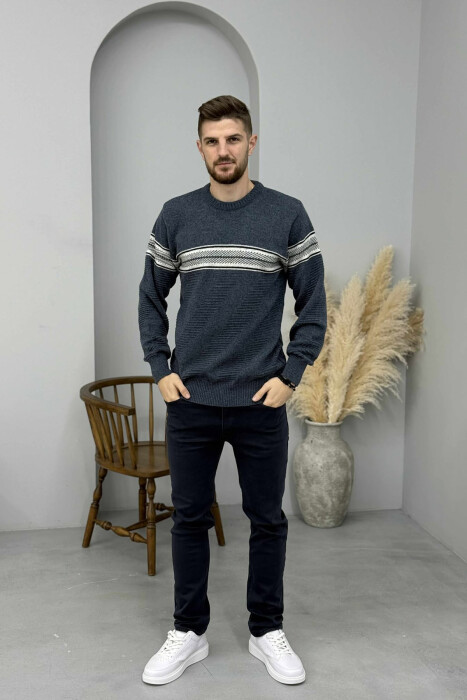 KNITTED ROUND NECK MEN SWEATER BLUE/BLU - KLAUDIO FASHION