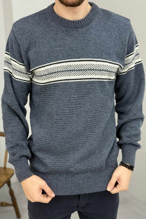 KNITTED ROUND NECK MEN SWEATER BLUE/BLU 