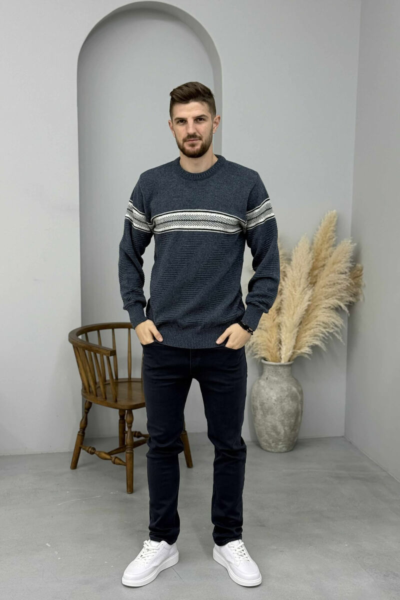 KNITTED ROUND NECK MEN SWEATER BLUE/BLU - 1