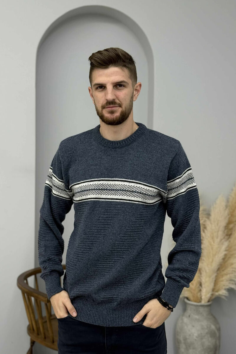 KNITTED ROUND NECK MEN SWEATER BLUE/BLU - 3