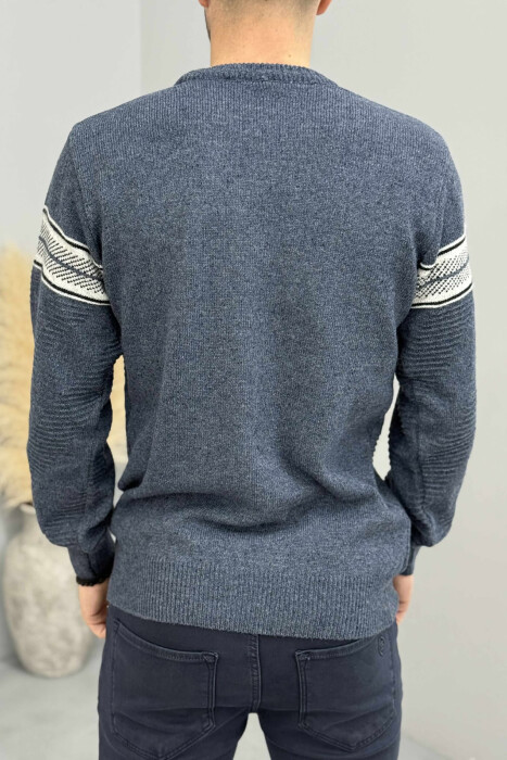 KNITTED ROUND NECK MEN SWEATER BLUE/BLU - 4