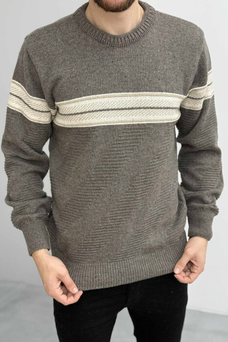 KNITTED ROUND NECK MEN SWEATER BROWN/KAFE 