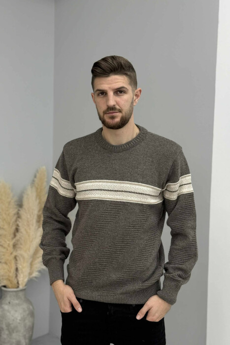 KNITTED ROUND NECK MEN SWEATER BROWN/KAFE - 3