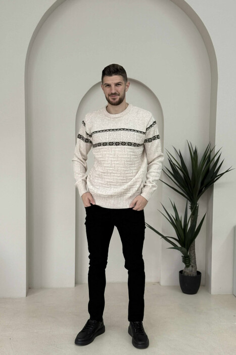 TRIKO E THURRUR ME JAKE TE RRUMBULLAKET PER MESHKUJ NE NGJYRE KREM - KLAUDIO FASHION