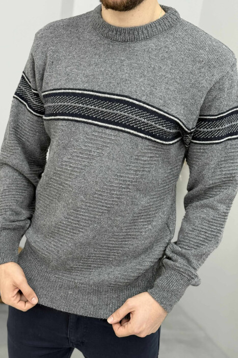 KNITTED ROUND NECK MEN SWEATER GREY/GRI - 2