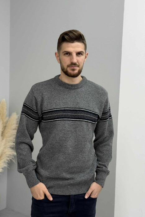 KNITTED ROUND NECK MEN SWEATER GREY/GRI - 3
