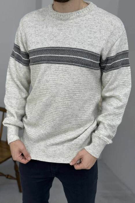 KNITTED ROUND NECK MEN SWEATER LIGHT GREY/GZ - 2