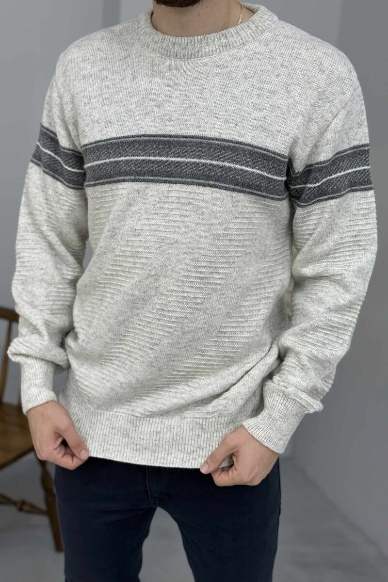 KNITTED ROUND NECK MEN SWEATER LIGHT GREY/GZ - 2