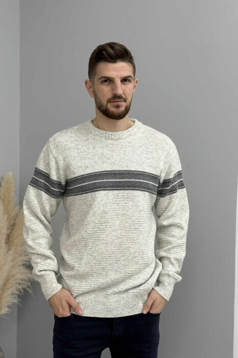 KNITTED ROUND NECK MEN SWEATER LIGHT GREY/GZ - 3