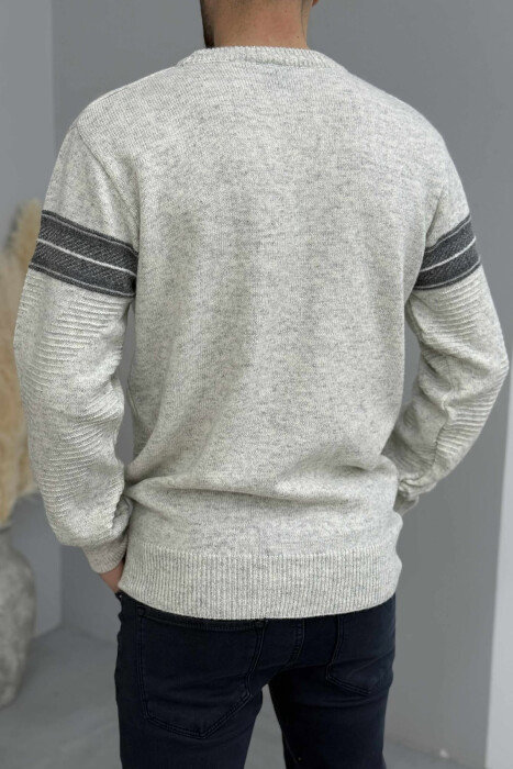 KNITTED ROUND NECK MEN SWEATER LIGHT GREY/GZ - 4
