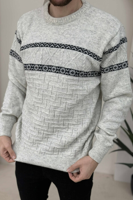 KNITTED ROUND NECK MEN SWEATER LIGHT GREY/GZ - 2